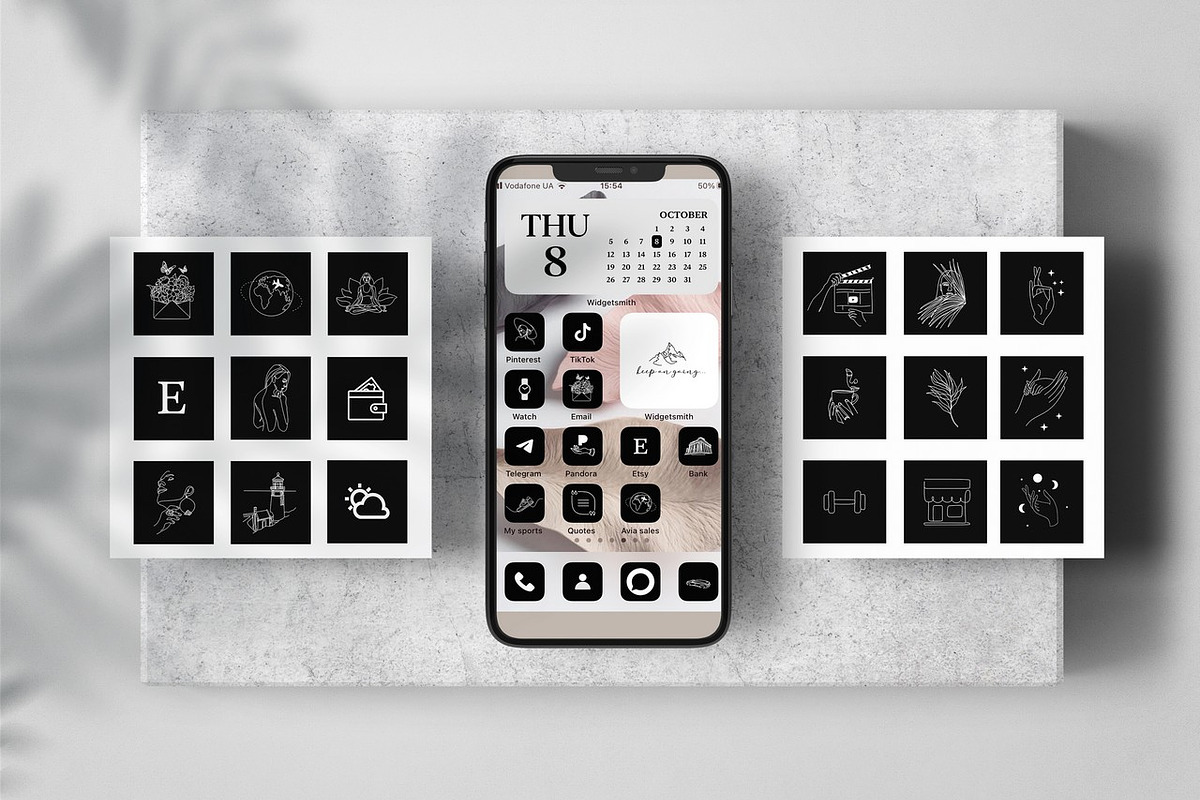 163 Black Aesthetic iOS 14 App Icons, an Icon by velychko.ua (Photo 2 of 6)