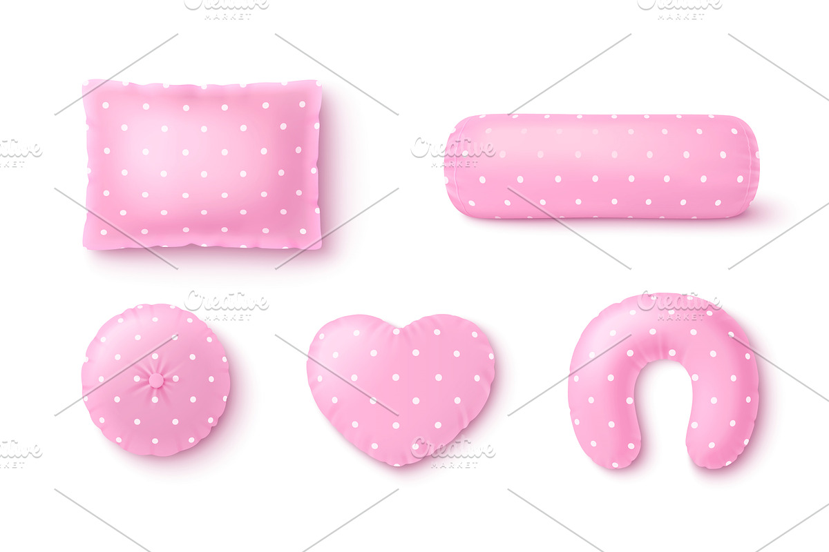 Pink polka dot pillow and cushion 3d, an Object Illustration by art PVP - market