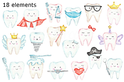 Cute tooth watercolor clipart, a Background Graphic by GoodFairyClipArt (Thumbnail 2 of 3)