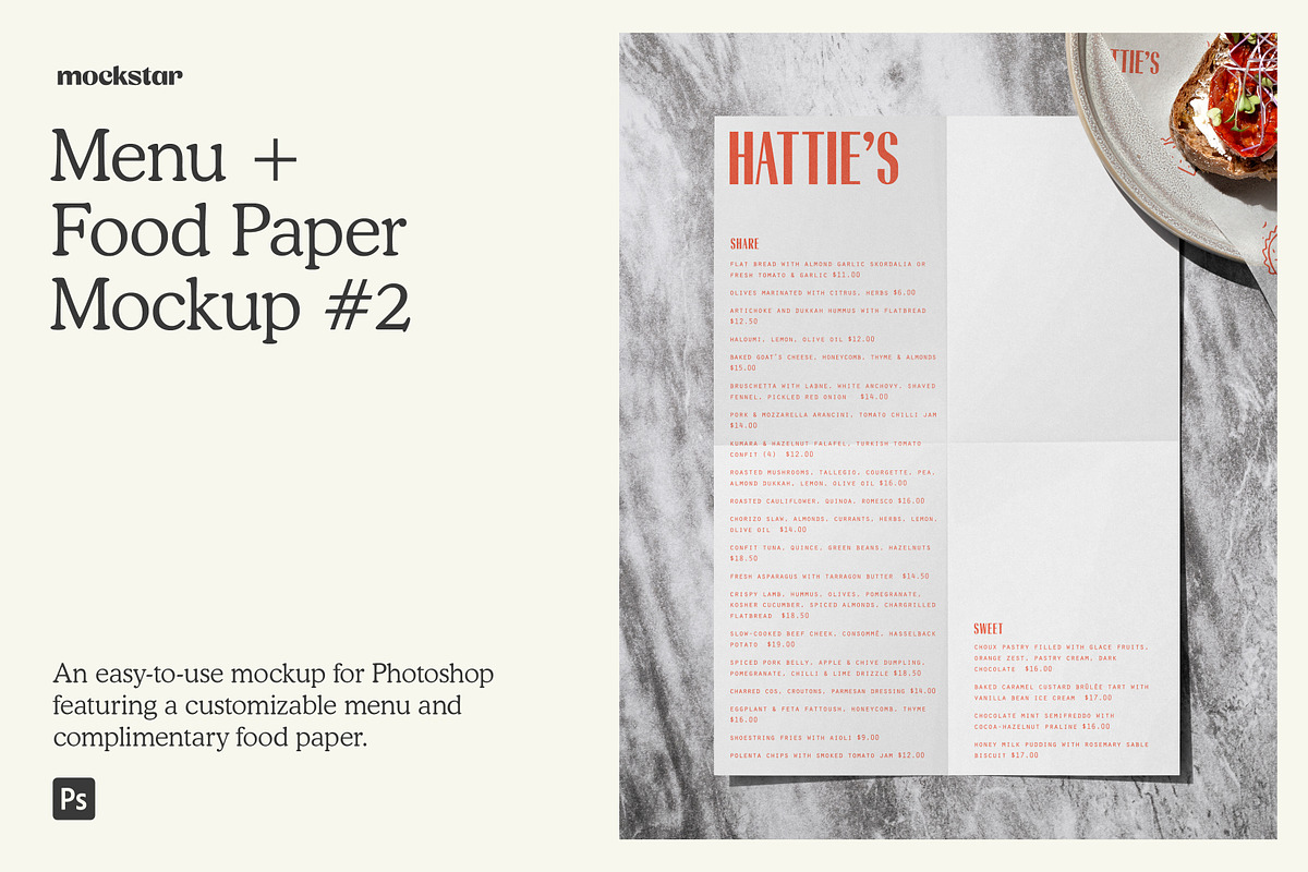Menu & Food Paper Mockup #2, a Packaging Mockup by mockstar (Photo 1 of 6)