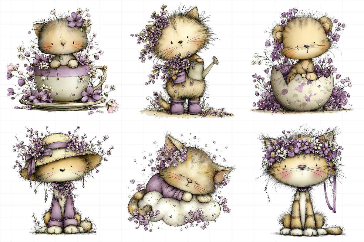 Whimsical Spring Cat Clipart, an Illustration by Daily.Designs (Photo 6 of 7)
