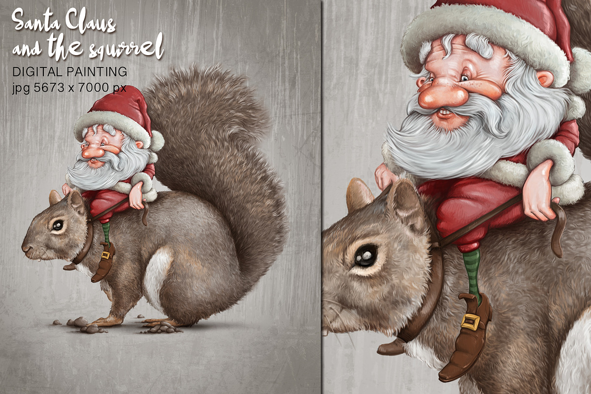 Santa Claus and the squirrel, an Animal Illustration by Giordano Aita Graphics