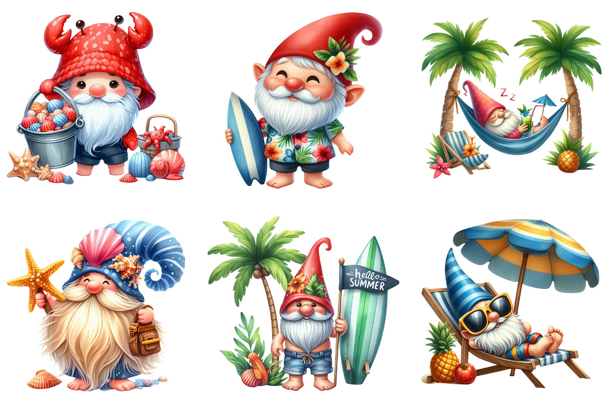 Watercolor Beach Gnomes Collection, a Seasonal Illustration by DreamArtGraphic (Photo 4 of 4)