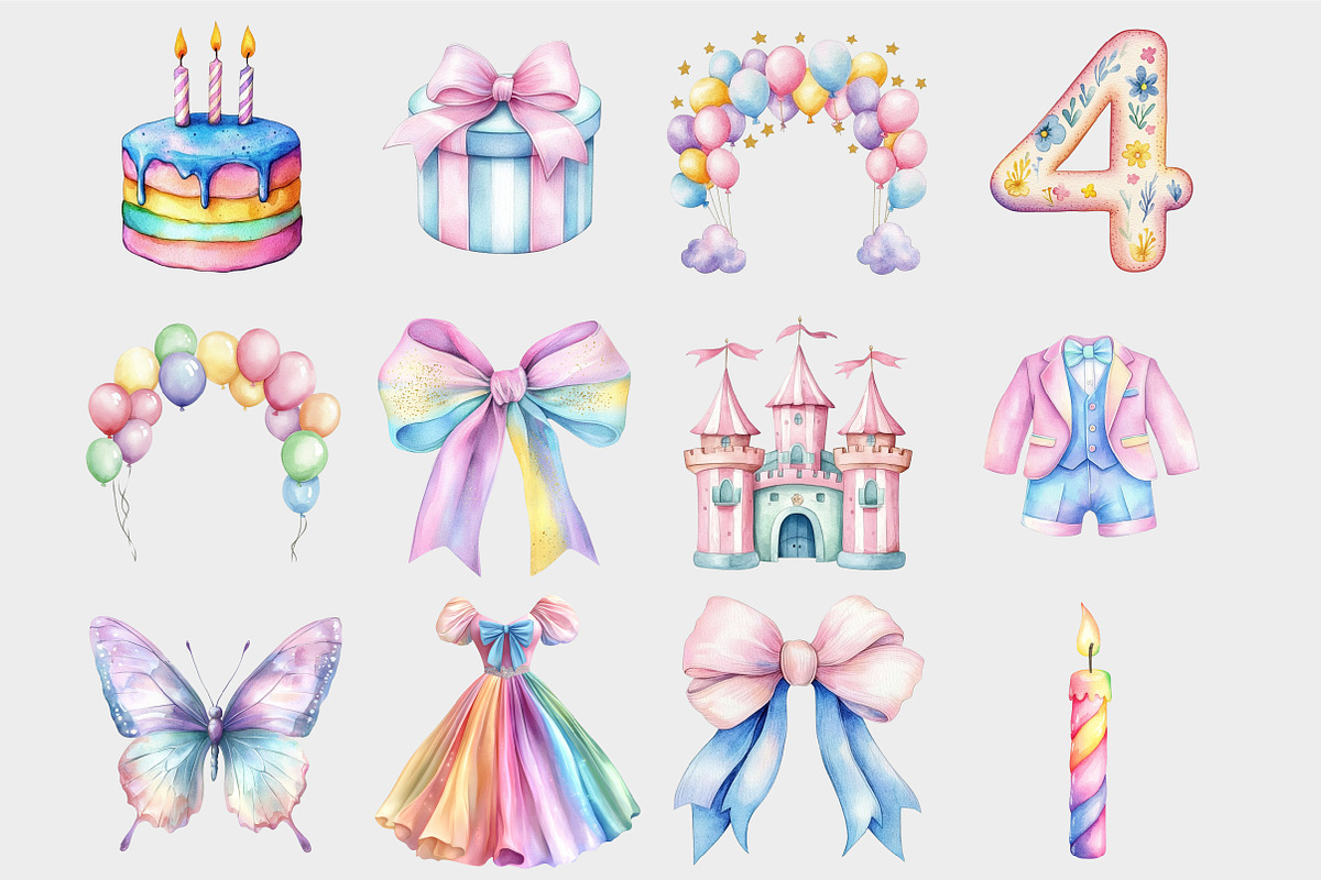 Watercolor Pastel Birthday Clipart, a Seasonal Illustration by Design Market (Photo 4 of 5)
