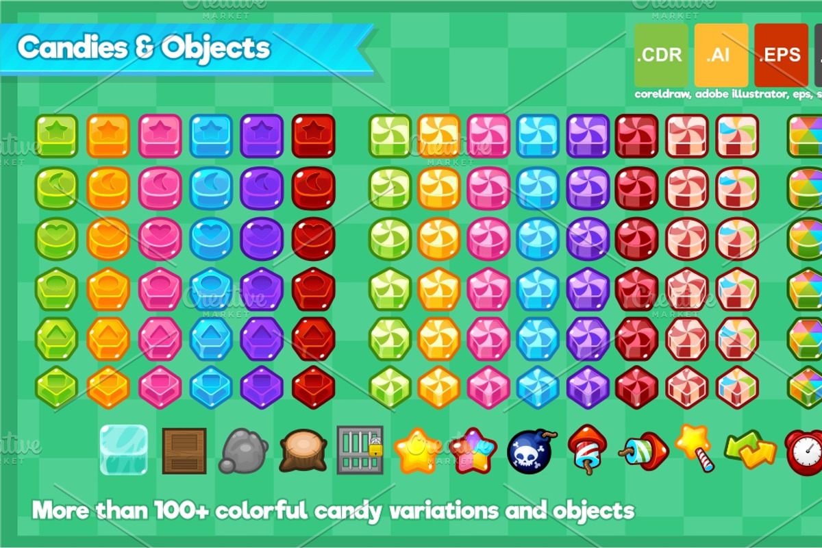 Cute Candy - Match Three Game Assets, an Illustration by pzUH (Photo 2 of 5)