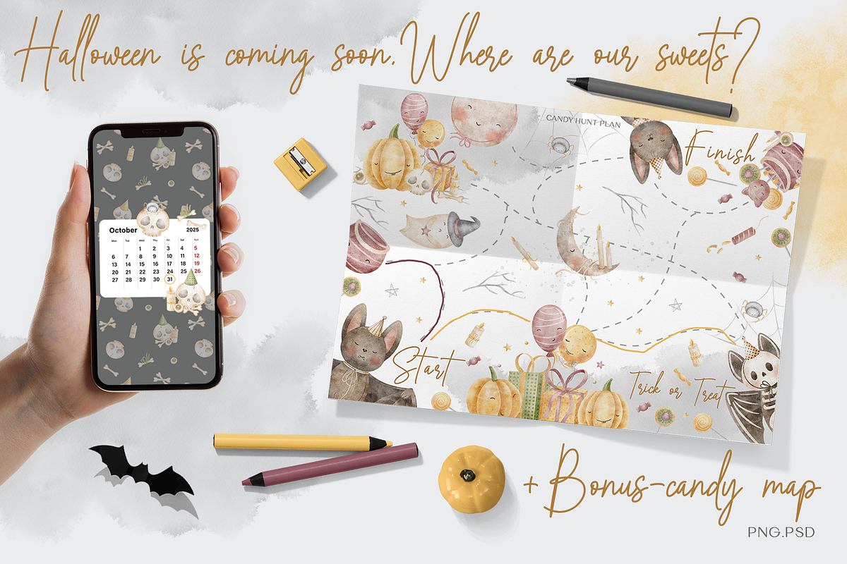 Halloween Bats watercolor clip art, an Illustration by Nastya Brekhova (Photo 2 of 14)