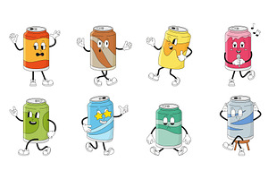 Retro drink can characters. Groovy, a Food Illustration by Valerie Bodnar
