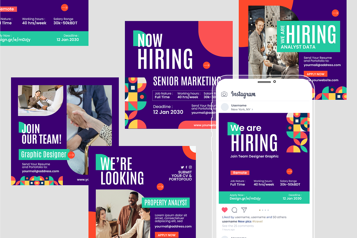 Modern We Are Hiring Instagram Post, a Social Media Template by SquidPixey (Photo 3 of 6)
