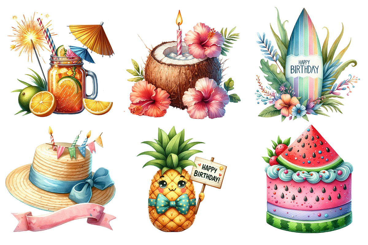 Summer Happy Birthday Clipart, an Illustration by SinaCreation (Photo 3 of 5)