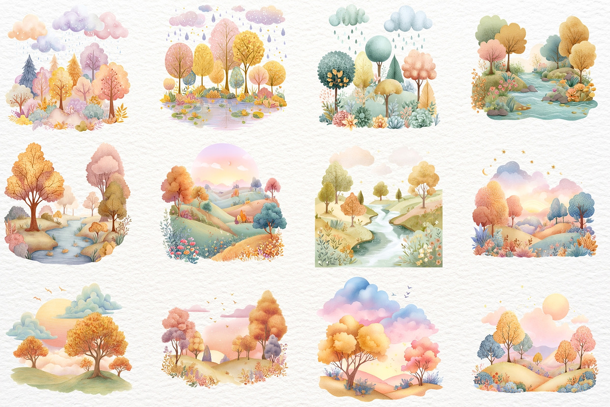 Whimsical Fall Landscape Clipart PNG, a Seasonal Illustration by SugarCloudStudioArt (Photo 5 of 7)