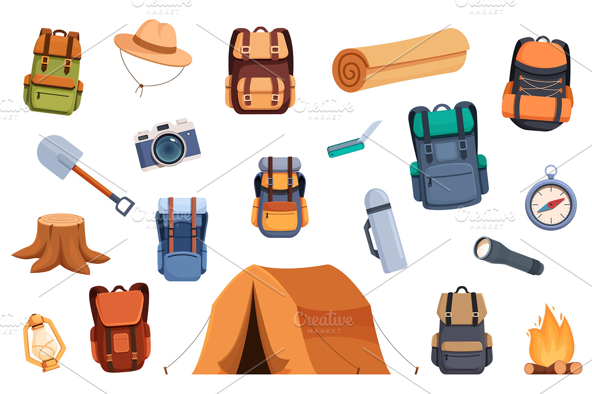 Cartoon camping equipment. Items for, a Sport Illustration by Stock-Smart-Start