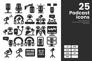 25 Podcast Icon Pack, a Solid Icon by erifqizeicon