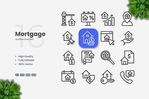 Mortgage Outline Icons, an Outline Icon by Upnowgraphic