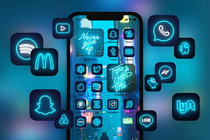 120 Blue Neon iOS 14 App Icon Pack