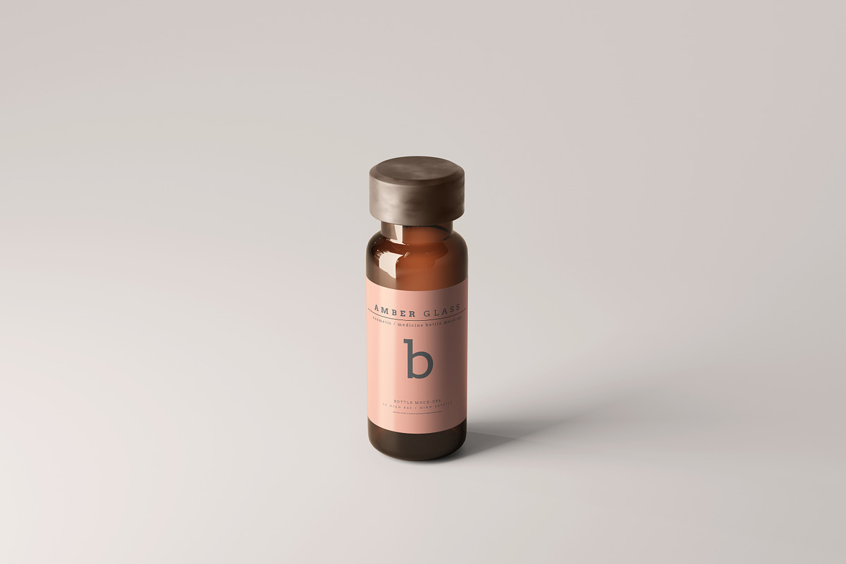 Amber Glass Vial Bottle Mockups, a Cups & Container Mockup by pmvch (Photo 5 of 20)