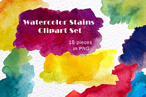 Watercolor stains png clipart set