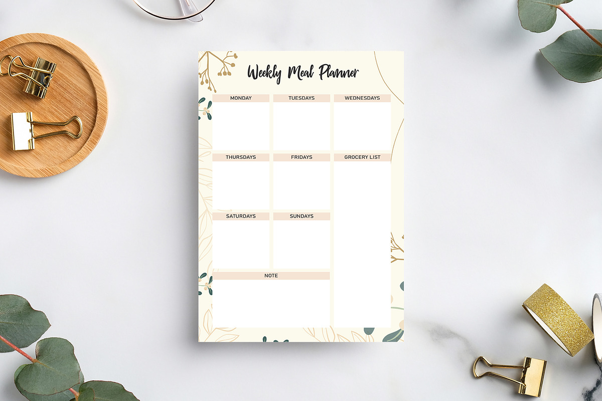 Floral Weekly Meal Planner SVG