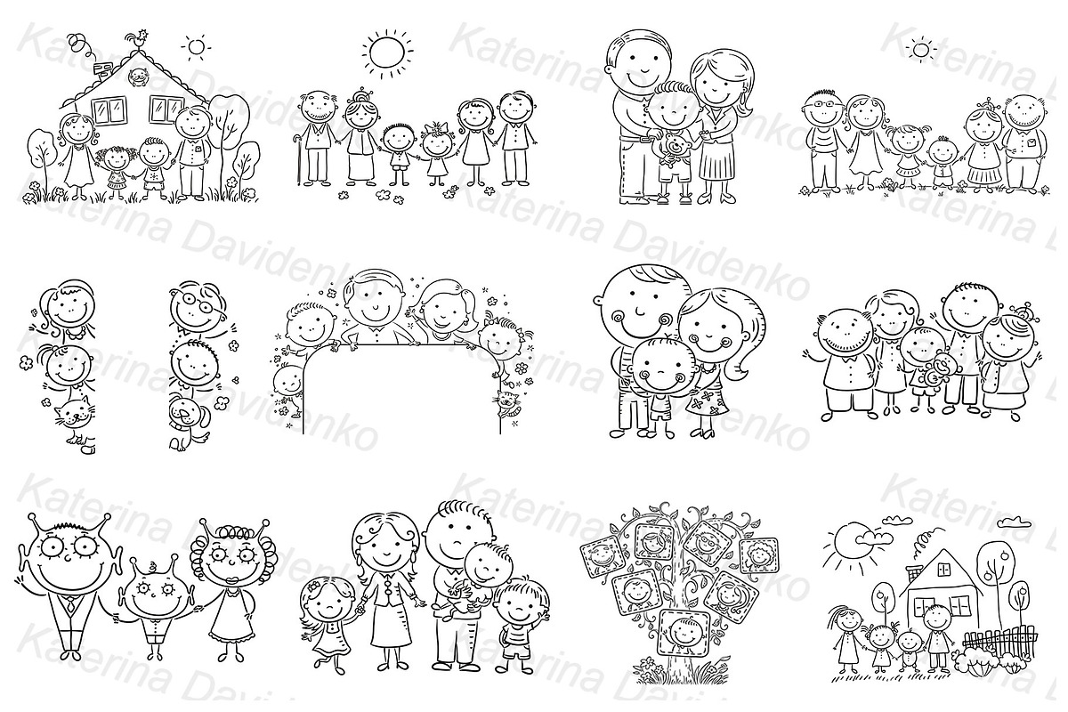 Happy cartoon families bundle, an Illustration by Bubert Art (Photo 4 of 5)