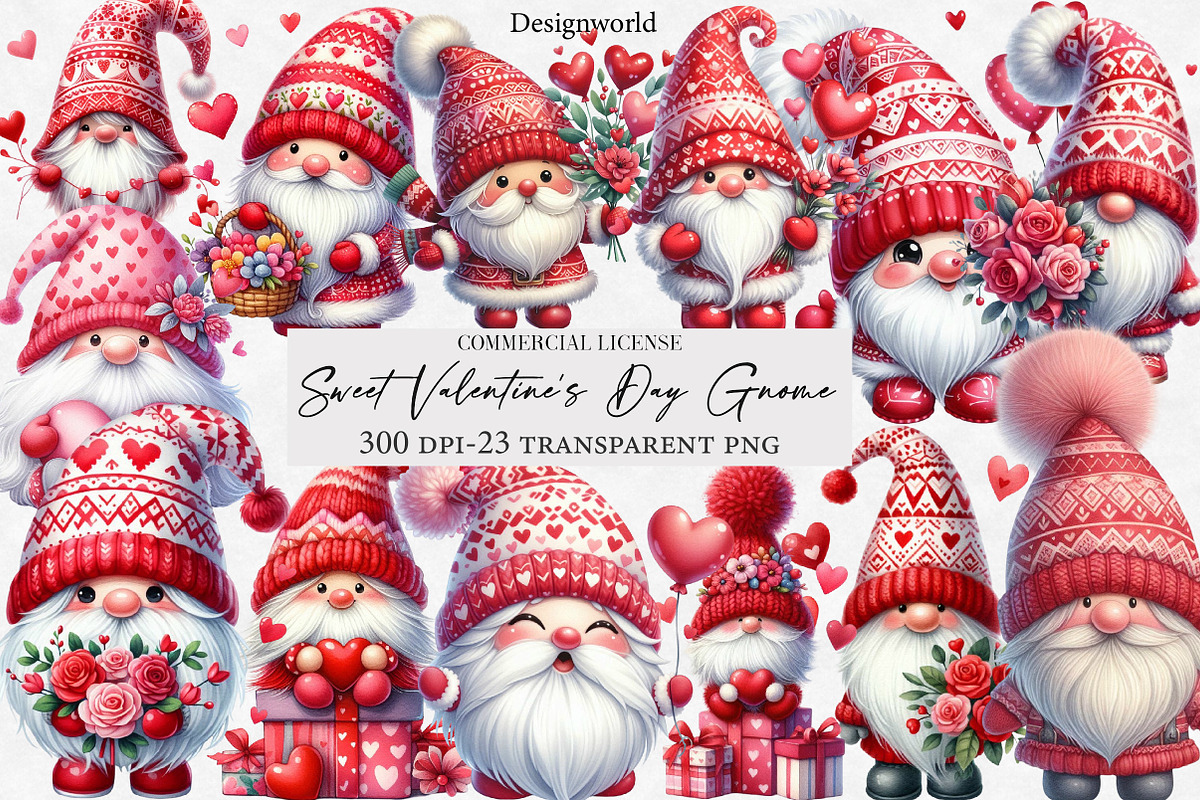 Sweet Valentine's Day Gnome Clipart, an Illustration by Designworld (Photo 1 of 6)