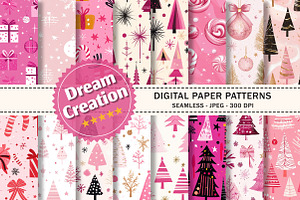 Pink Modern Christmas Digital Paper, a Texture Graphic by Dream Creation