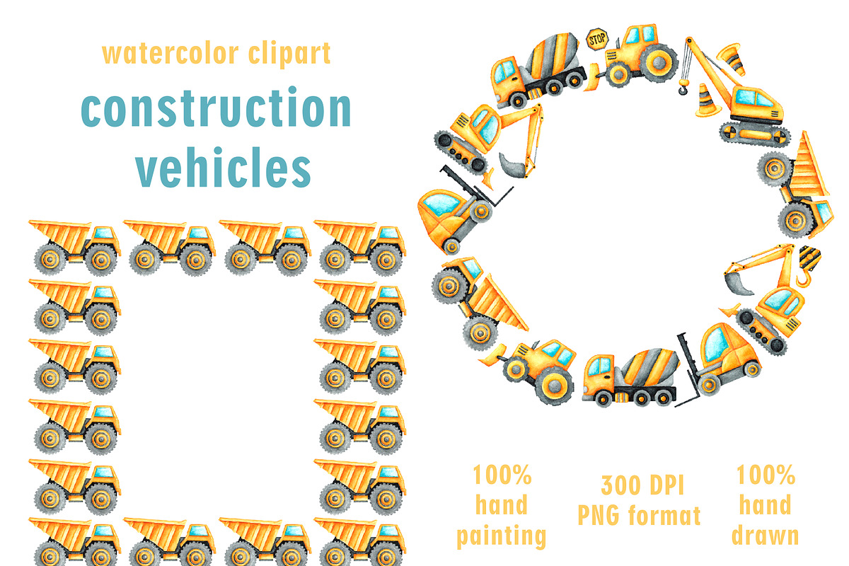 Construction vehicles watercolor set, a Transportation Illustration by SabinaWatercolorArt (Photo 13 of 20)