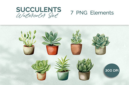 Watercolor Succulents Set