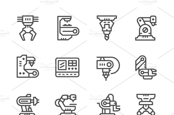 Set Line Icons Of Robotic Industry
