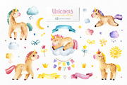 Unicorns.Cute watercolor collection, an Animal Illustration by Kate_Rina (Thumbnail 3 of 16)