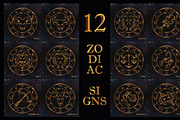 SET / GOLDEN ZODIAC SIGNS / VECTOR, an Animal Illustration by Nadin_Lebedeva (Thumbnail 1 of 17)