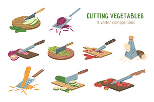 Cutting and grating vegetables set, a Food Illustration by Good Studio