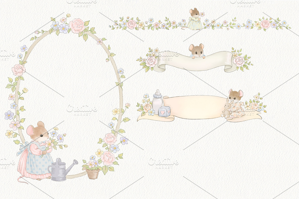 Whimsical Baby Shower Mice Set, an Animal Illustration by AlenaVlasko stock Market (Photo 6 of 9)
