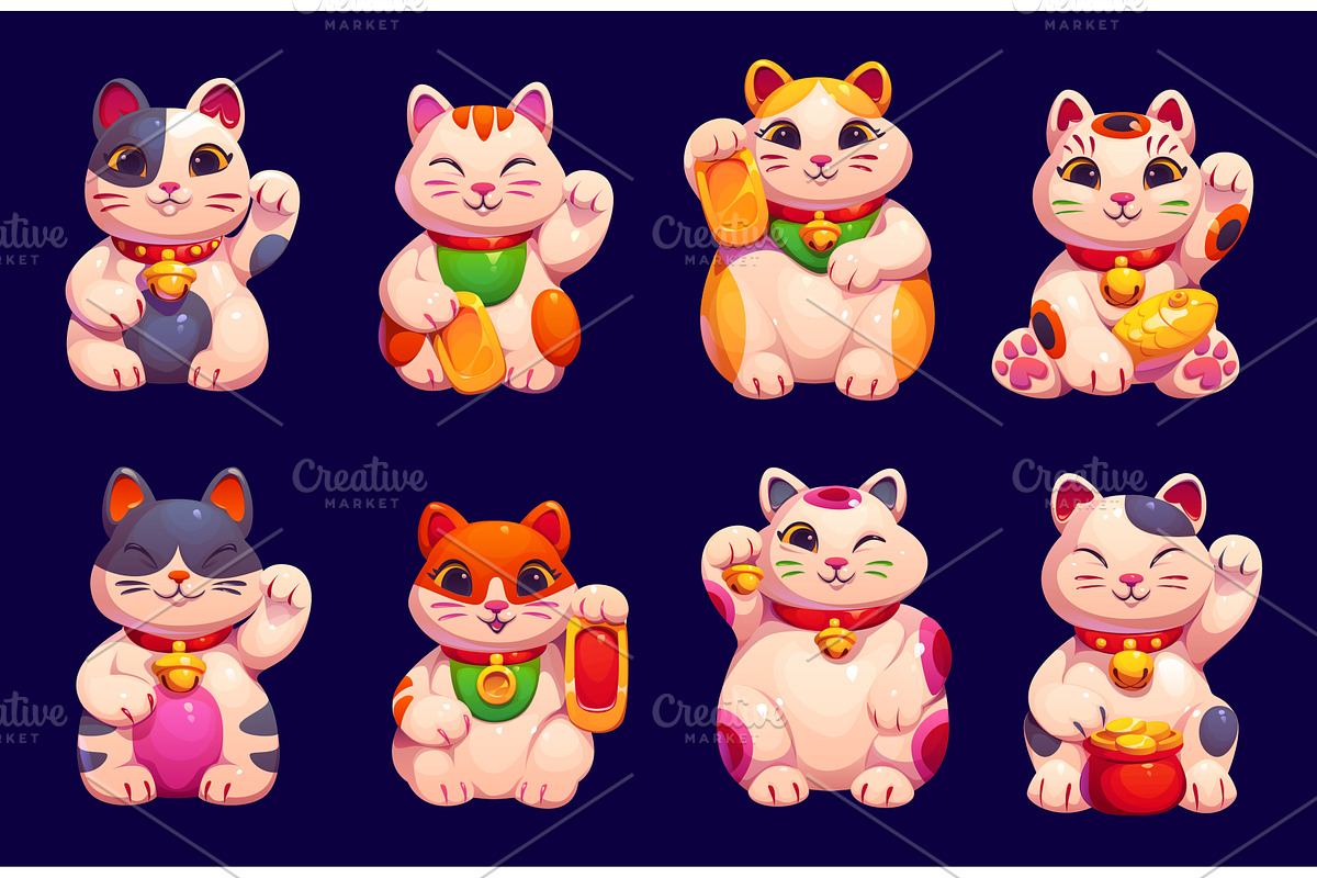 Cartoon lucky japanese maneki neko, an Animal Illustration by Vector Tradition