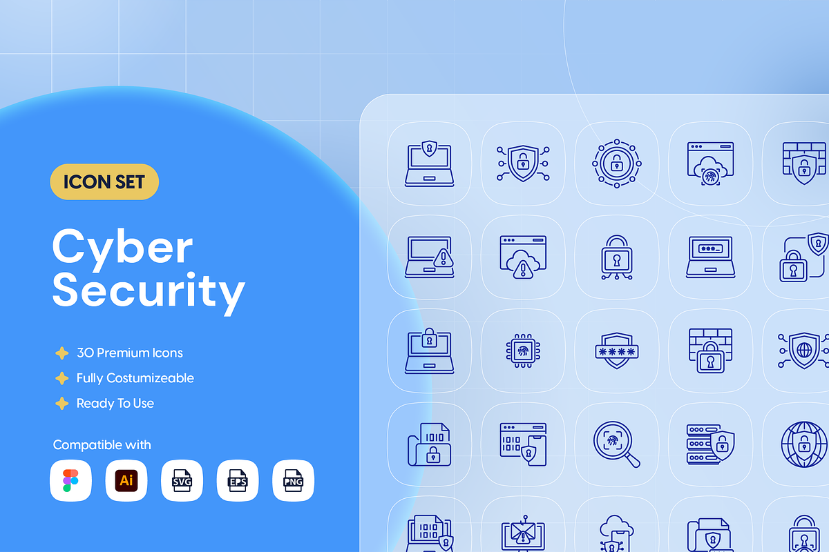 Cyber Security Icon Set, an Outline Icon by Nathaya Studio (Photo 1 of 2)