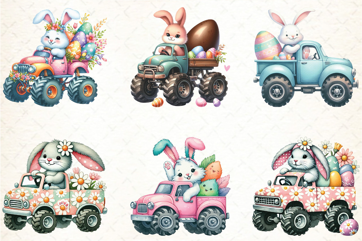 Cute Easter Bunny on Monster Truck, an Illustration by DreamCafeArt (Photo 2 of 5)
