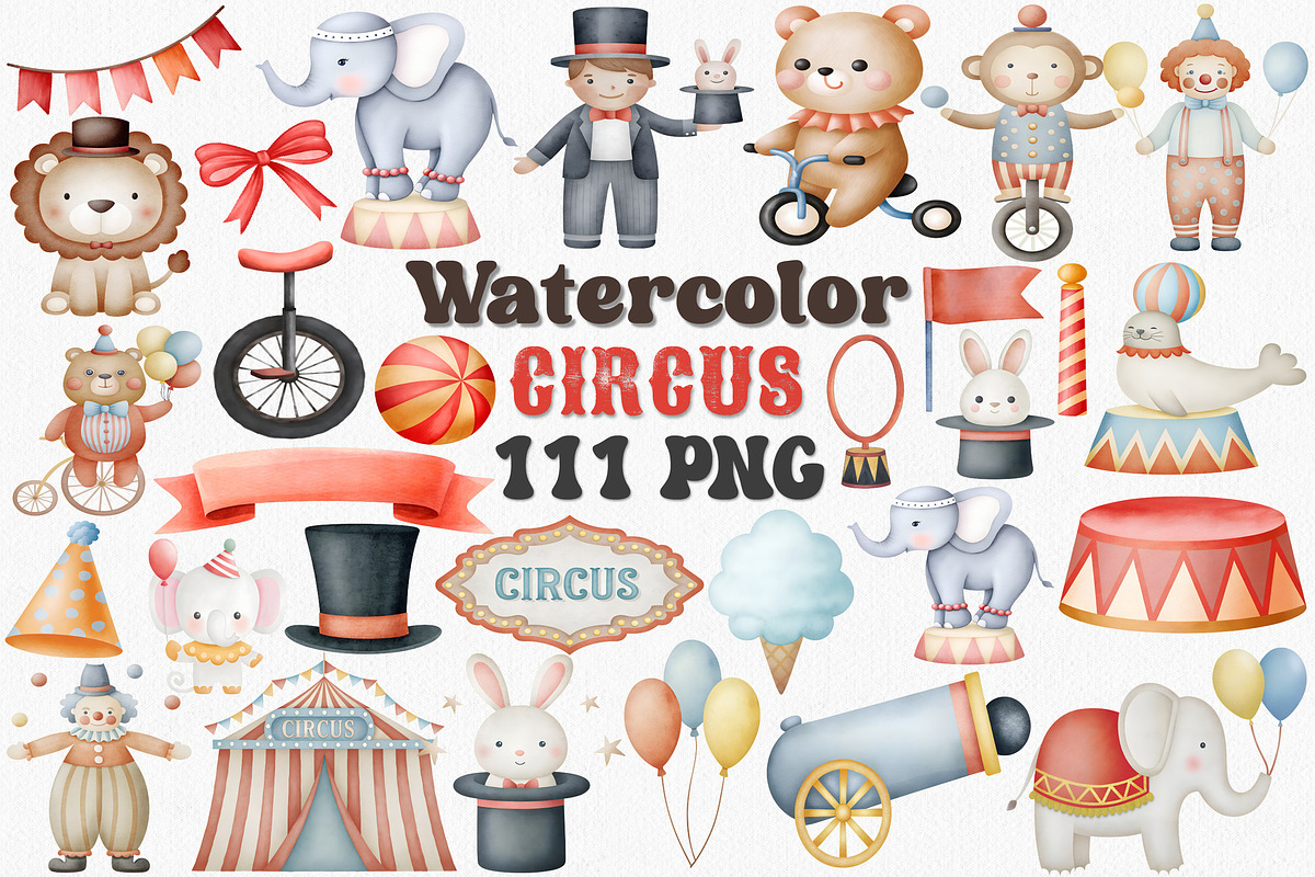 Watercolor Circus Clipart Set, an Illustration by CropUp Creative (Photo 1 of 6)