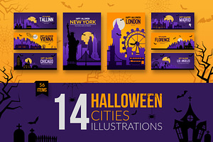 Halloween cities holiday backgrounds
