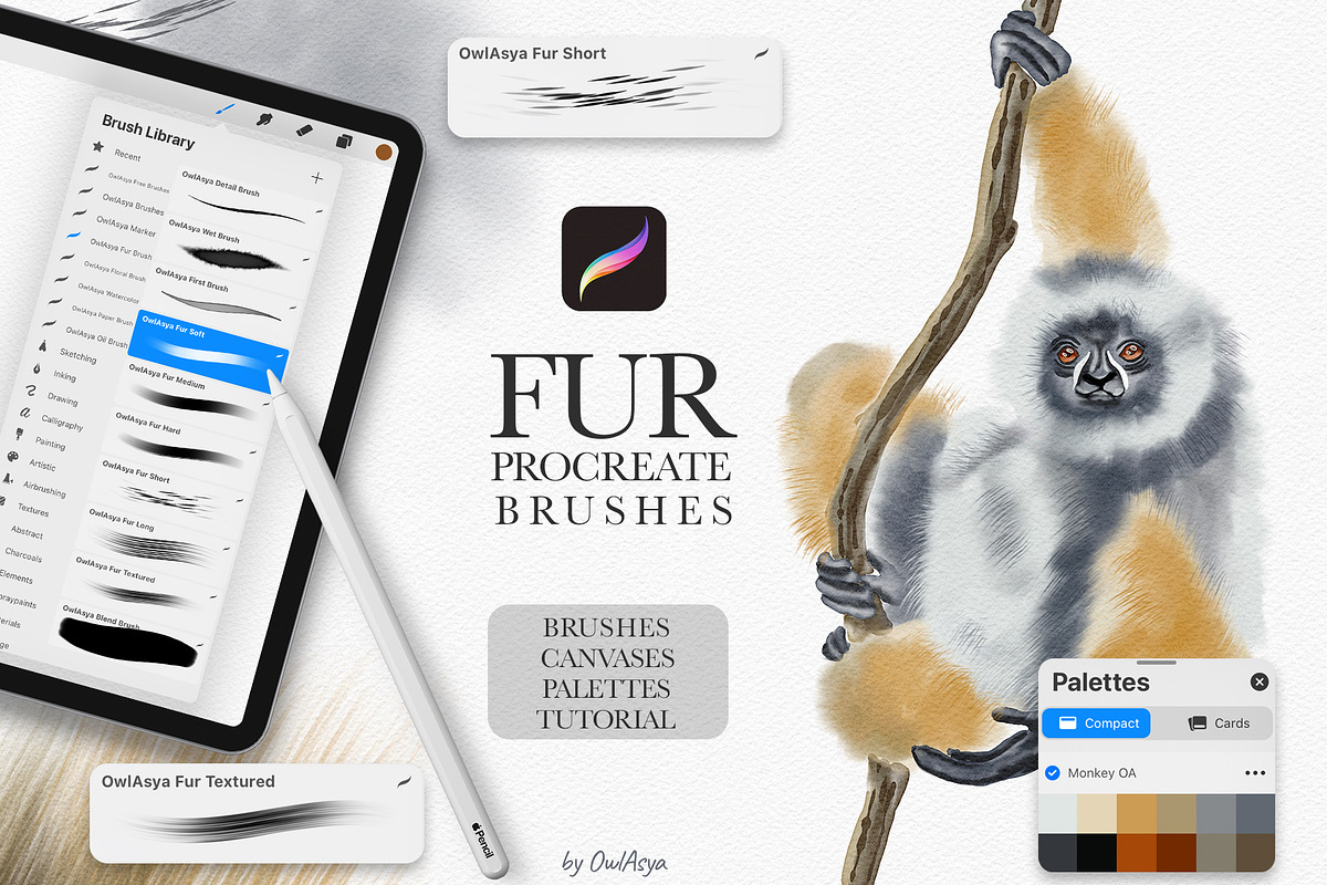 Watercolor Fur Procreate Brushes, a Brush Add-On by owlasya (Photo 1 of 7)