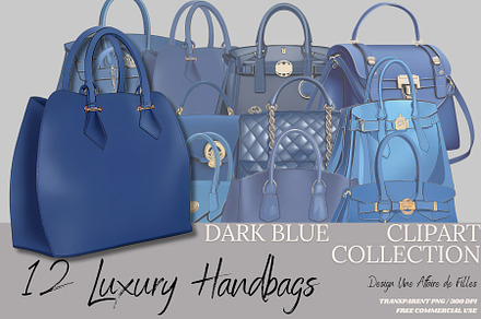 Luxury Handbags Clipart - Dark Blue