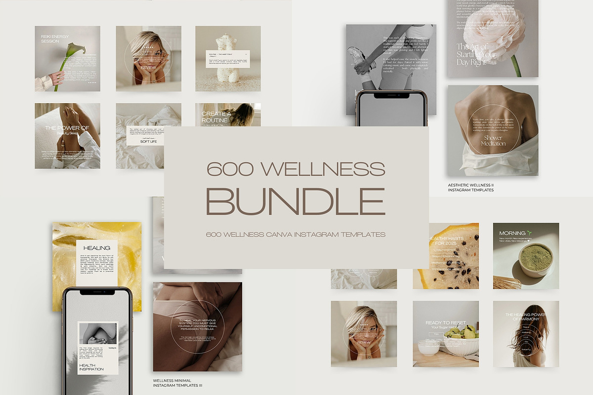 600 Wellness Instagram Templates for Coaches | Canva Bundle