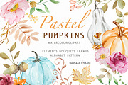 Watercolor Pastel Pumpkins Clipart, a Seasonal Illustration by SvetaArtStore (Thumbnail 1 of 16)