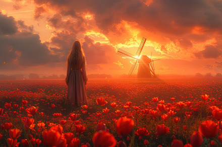 woman among tulip fields, a Photo by Pictures for you!!!!!!!!!
