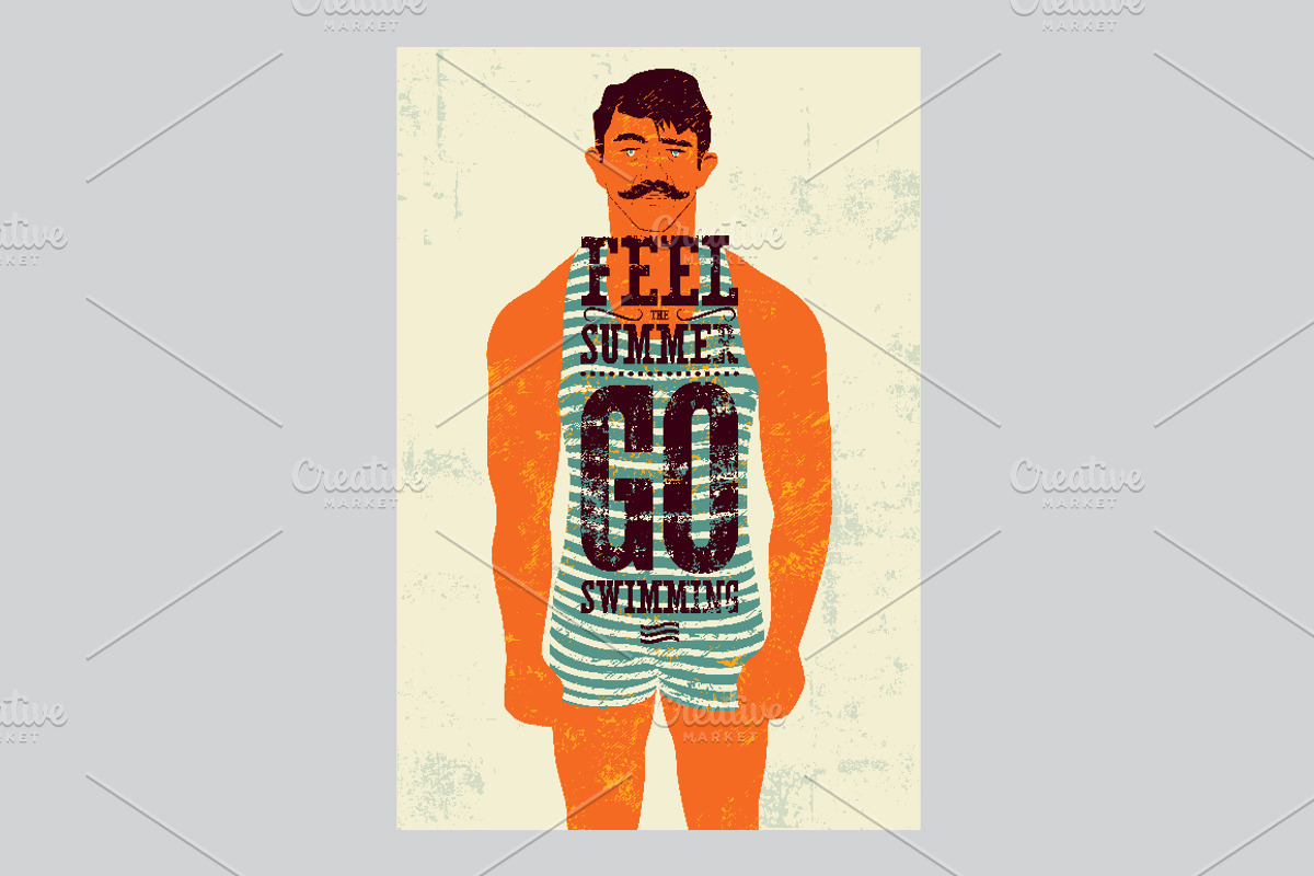 Vintage swimmer vector poster set., a Person Illustration by PoPaShop (Photo 3 of 7)
