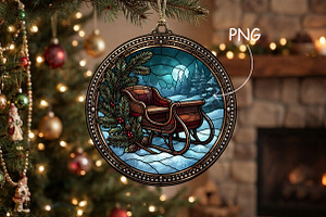 Stained Glass Sleigh Ornament Art, an Animal Illustration by CrexoraLab