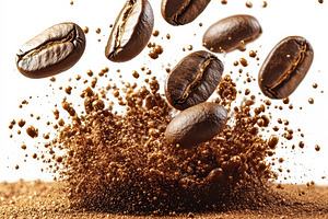 Coffee beans exploding into ground c, a Food & Drink Photo by Pixeness Studio