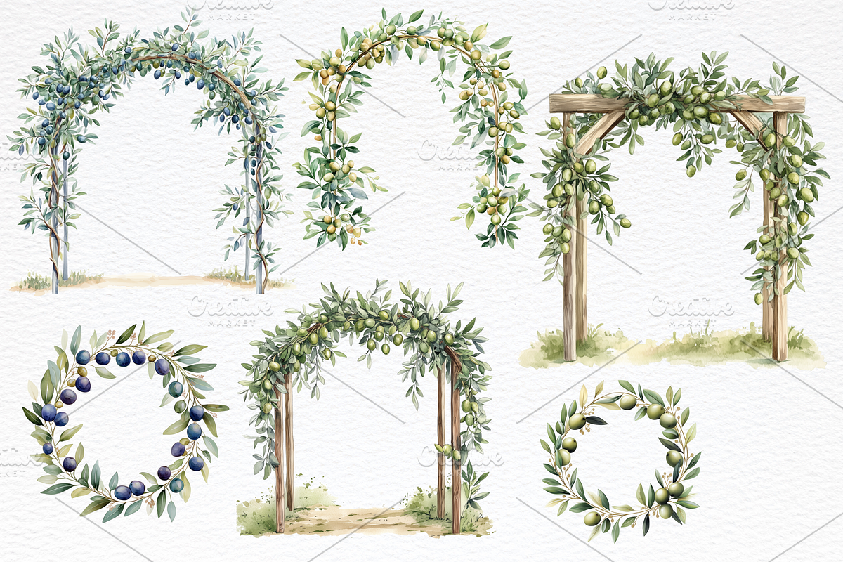 Olive Watercolor Clipart, a Food Illustration by Douce Créativité (Photo 3 of 6)