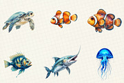 Watercolor Sea Animal Clipart, a Work Illustration by OK Design (Thumbnail 4 of 5)