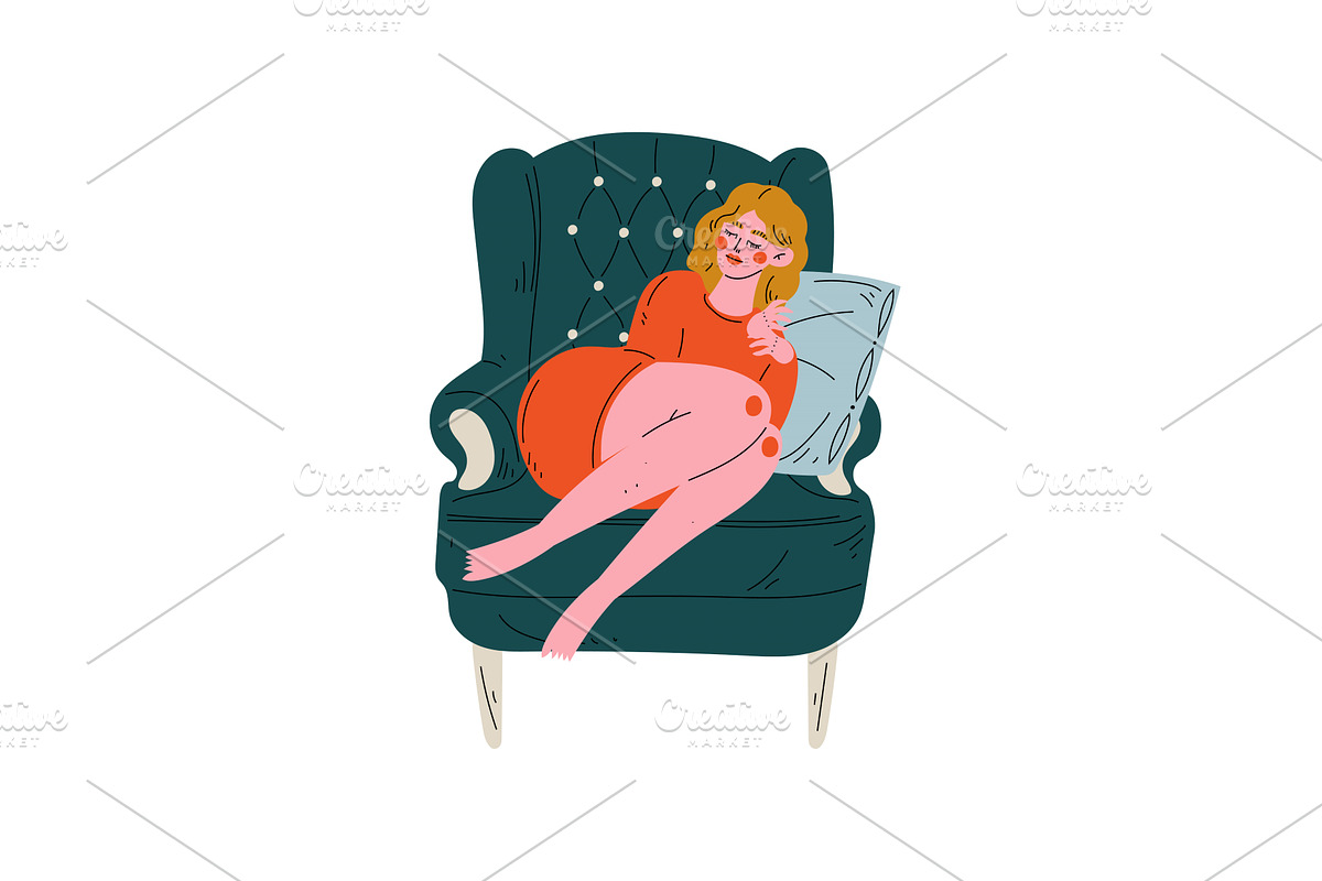 Young Woman Sleeping in Armchair on, a Person Illustration by TopVectors