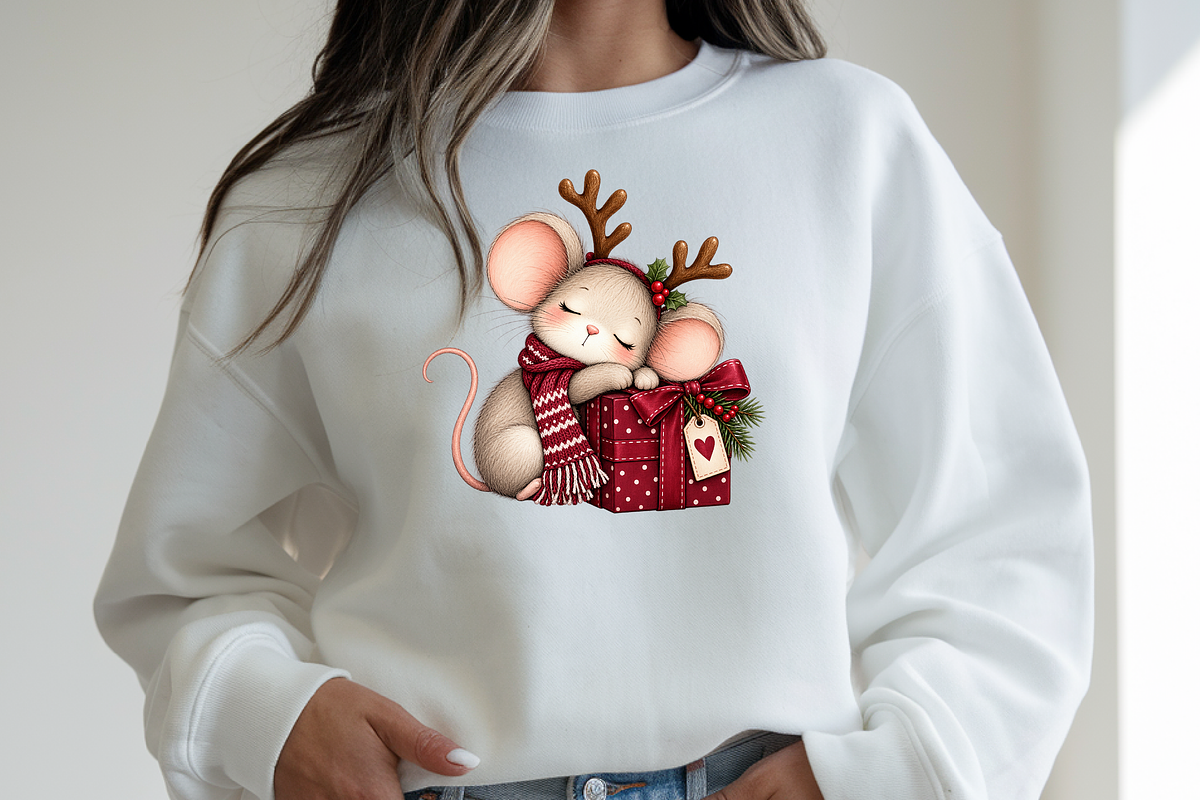 Sleepy Reindeer Mouse with Gift, a Seasonal Illustration by Printable Design Store (Photo 3 of 3)