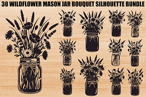 Wildflower Mason Jar SVG Bundle, an Illustration by Designs_River