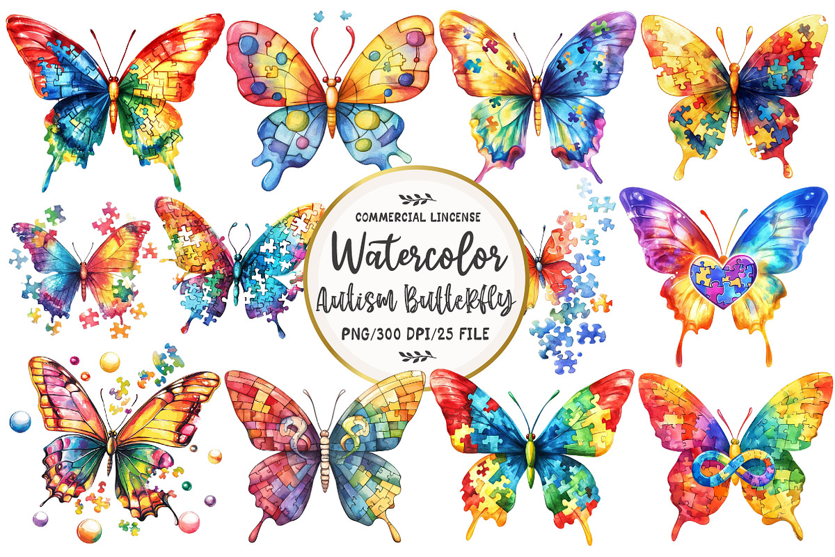 Autism Butterfly Clipart, an Illustration by OK Design (Photo 1 of 5)
